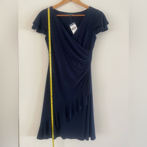 Lauren Ralph Lauren Navy Flutter Sleeve Ruched Dress | Size 0 | New With Tags - Picture 7 of 9